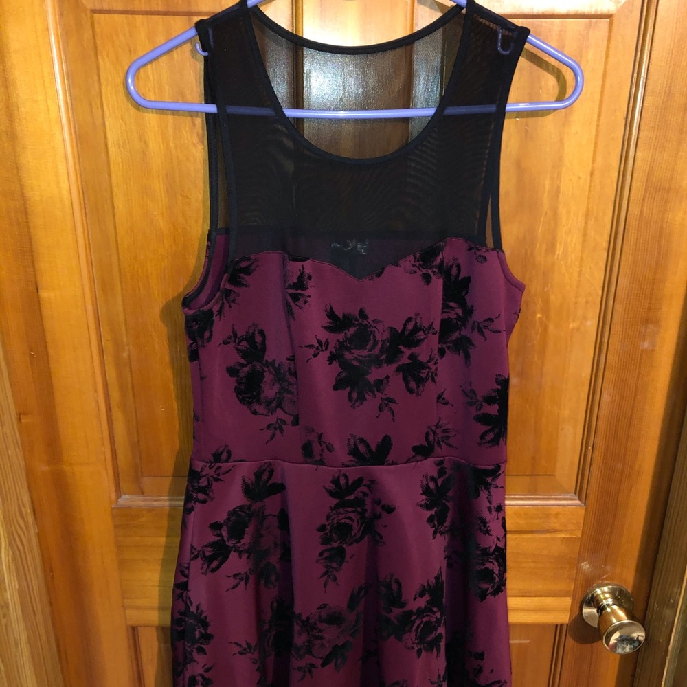 Trixxi Dressy Maroon Black Flowered Dress